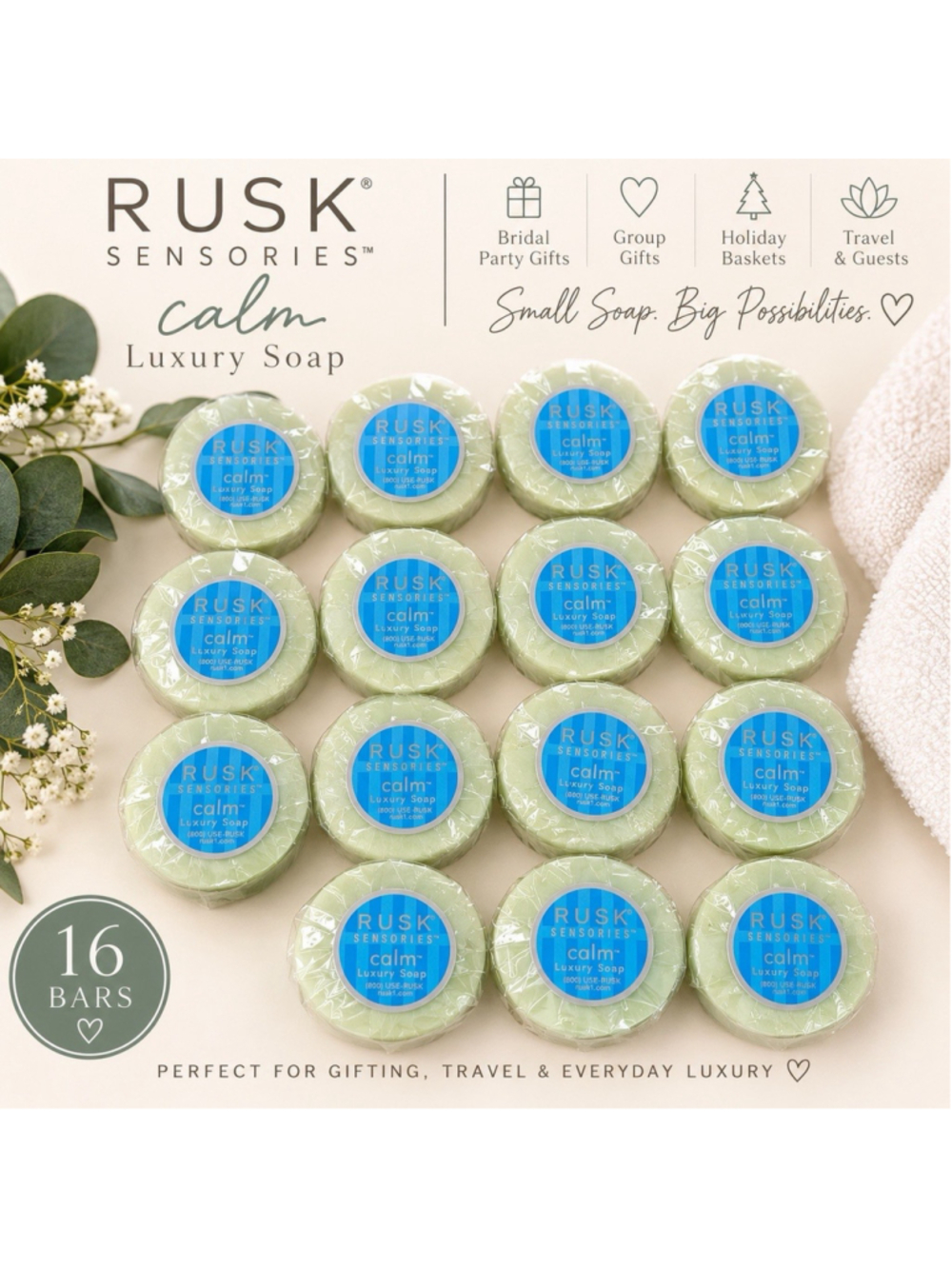 16 RUSK Sensories Calm Luxury Soap Bars Bridal Party Gift Baskets Guest Travel